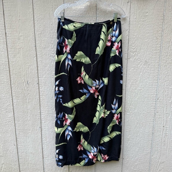 Tommy Bahama Dresses & Skirts - Tommy Bahama Women's Floral Maxi Skirt Black Hawaiian Tropical Long Wrap 10